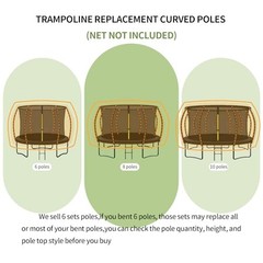 6 PCS Trampoline Curved Pole Replacement, Universal Curved Enclosure Net Poles