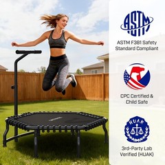 Trampoline 50” Rebounder Trampoline Adult W/ Bar Indoor Mini Trampoline 550LBS