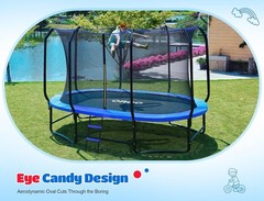 ORCC Oval Outdoor Trampoline with Safety Net Gymnastics Trampoline for Kids