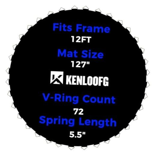 Trampoline Replacement 12FT|127″Dia|72 V-Rings|Fits 5.5″ Springs Length Black