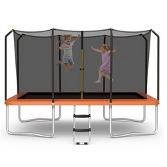 8x14FT Recreational Rectangular Trampoline w/ Safety Enclosure Net Ladder Orange