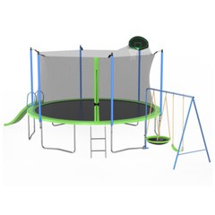12FT Trampoline with Slide Swings Basketball Hoop Ladder Net Backyard Kids Adult