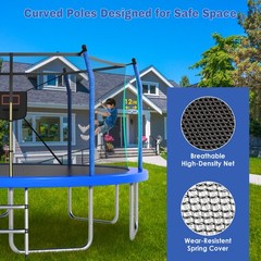 14ft Outdoor Trampoline with LED Lights and Basketball Hoop for Kids & Adults