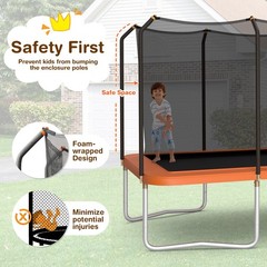 8x14FT Recreational Rectangular Trampoline w/ Safety Enclosure Net Ladder Orange