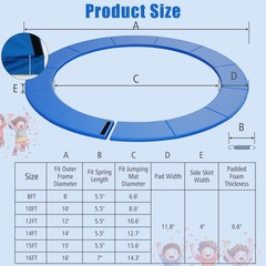 14FT Trampoline Spring Cover Universal Trampoline Replacement Pad w/Split Design