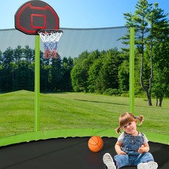 15FT Backyard Trampoline for Kids w/ Safety Enclosure Net Basketball Hoop Ladder