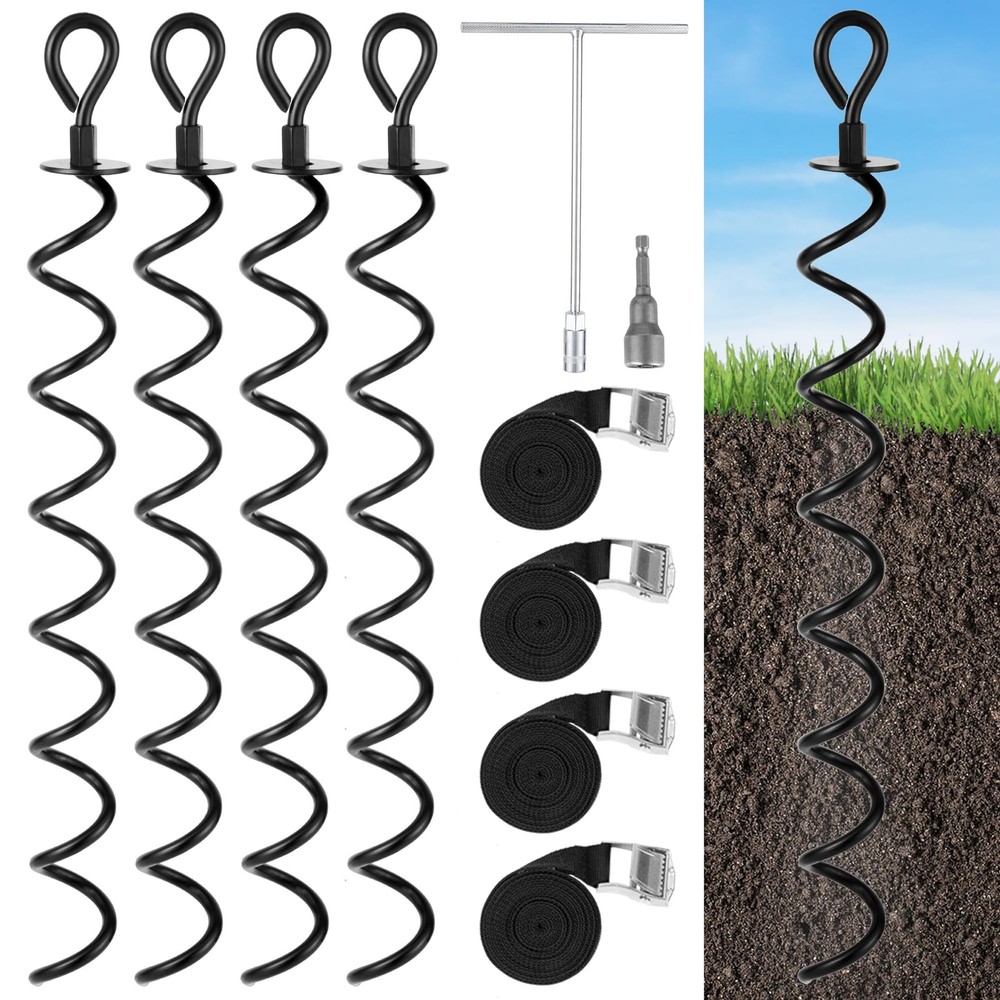 22.4 Inch Ground Anchor Screw in,4 Pack Trampoline Stakes Anchor Kit,Heavy Du…