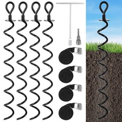 22.4 Inch Ground Anchor Screw in,4 Pack Trampoline Stakes Anchor Kit,Heavy Du…