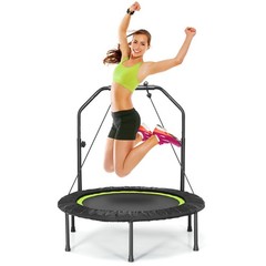 40″ Foldable Mini Trampoline Indoor Exercise Rebounder w/ Resistance Bands Green