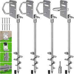 Ground Anchor Set 18 24 Inch Spiral Steel with L Bracket for Trampoline Shed