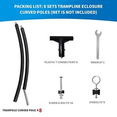 Universal Curved Trampoline Enclosure Poles Replacement 8 Pcs Curved Pole Set
