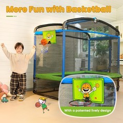 Rectangle Kids Trampoline 6FT with Basketball Hoop, and Safety Net