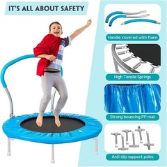 36 Inch Kids Trampoline With Handle Indoor Mini for Toddler Small Rebounder NEW