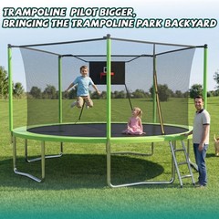 14FT Trampoline ,Sports Fitness Trampolines with Enclosure Net, Recreational