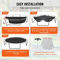 VEVOR Replacement Trampoline Mat Fits 14ft Frame 72 V-Rings 5.5″ Spring Length