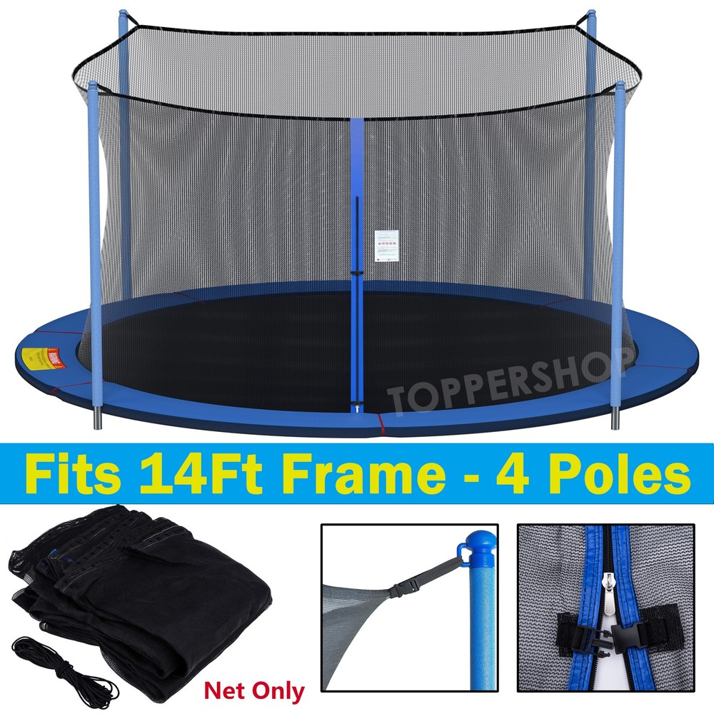 14ft Trampoline Safety Net Round Replacement Fit 4 Poles Enclosure Net Outdoor