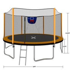 Upgrade- 14FT Trampoline with Basketball Hoop Inflator and Ladder