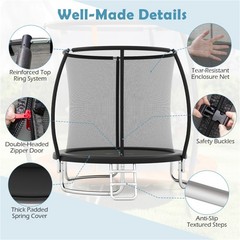 8FT Round Trampoline with Safety Enclosure Net 880LBS Capacity Kids Adults Black