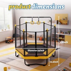 54 Inch Trampoline for Kids with Enclosure, Indoor & Outdoor Toddler Trampoline