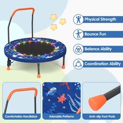 36″ Foldable Kid Trampoline w/ 20 LED Lights Foam Handlebar Padded Safety Cover