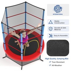 55″ Trampoline Kids Toddler Trampoline w/ All-round Safety Enclosure Net Blue
