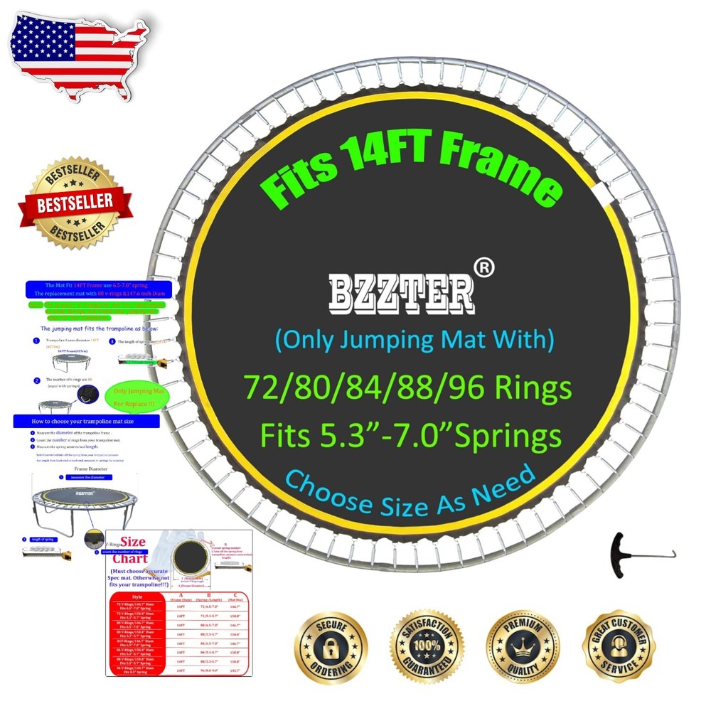 14ft Trampoline Jumping Mat – 80 V-Rings, Durable Polypropylene, Safety Pad