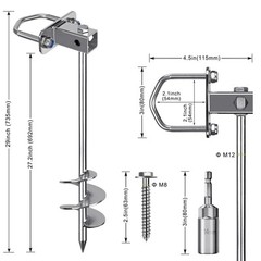 Multi-Purpose Ground Anchors Screw in, Fully Welded Shed Anchor Kit, 30” Ear
