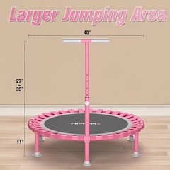 Foldable Mini Trampoline Indoor Workout Equipment Adjustable T-Bar Adults Kids
