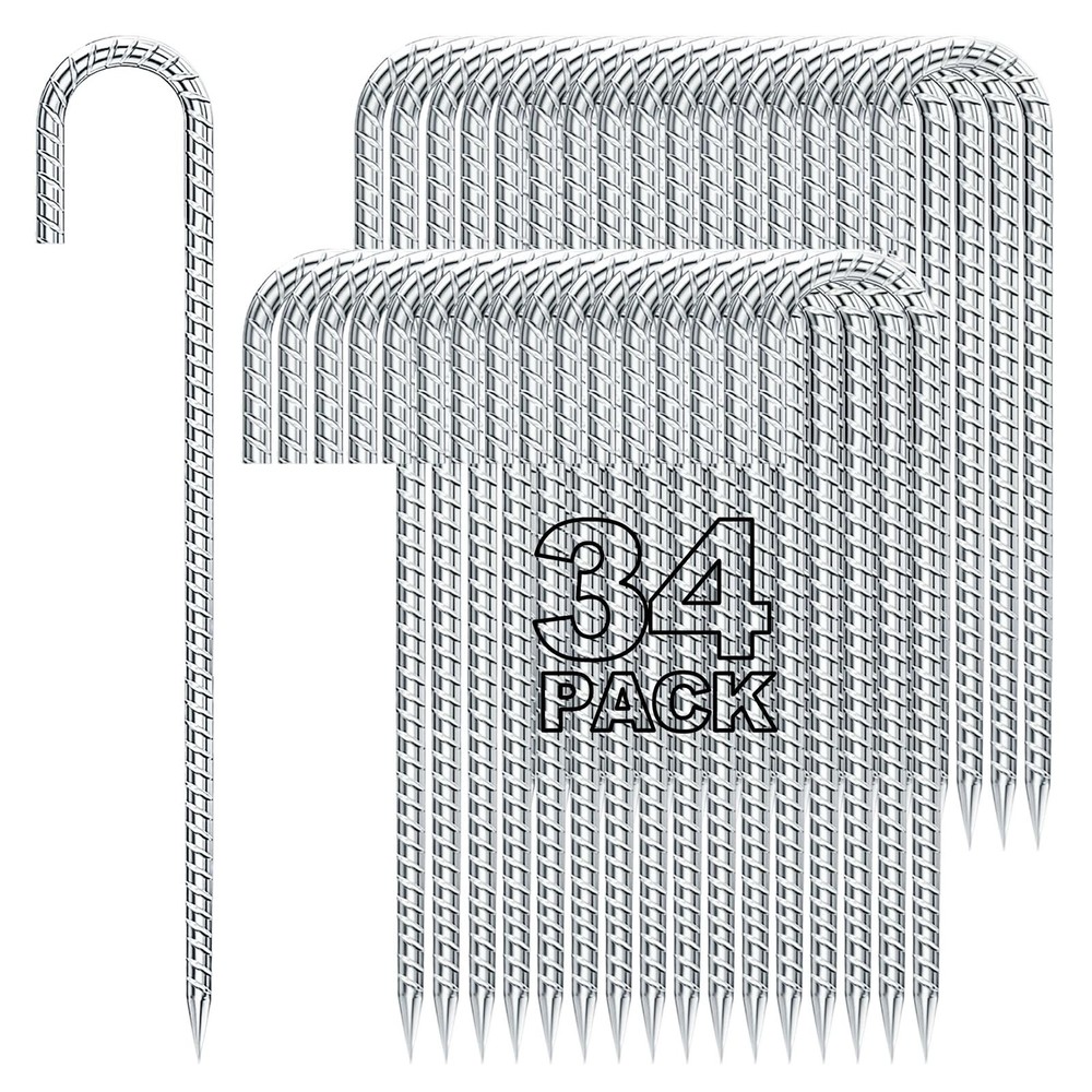 12 inches Tent Stakes Heavy Duty 34-Pack, 5/16″ Diameter J Hook Fence Stakes …