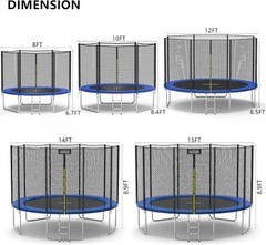 8FT 10FT 12FT 14 FT 15FT Trampoline with Safety Enclosure Net，Outdoor Trampol…