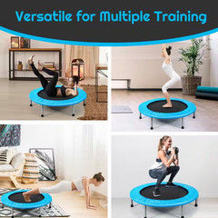 38 In. Blue Folding Mini Trampoline Fitness Rebounder with Safety Pad