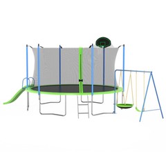 12FT Trampoline for Kids w/ Safety Enclosure Net & Basketball Hoop & Swings