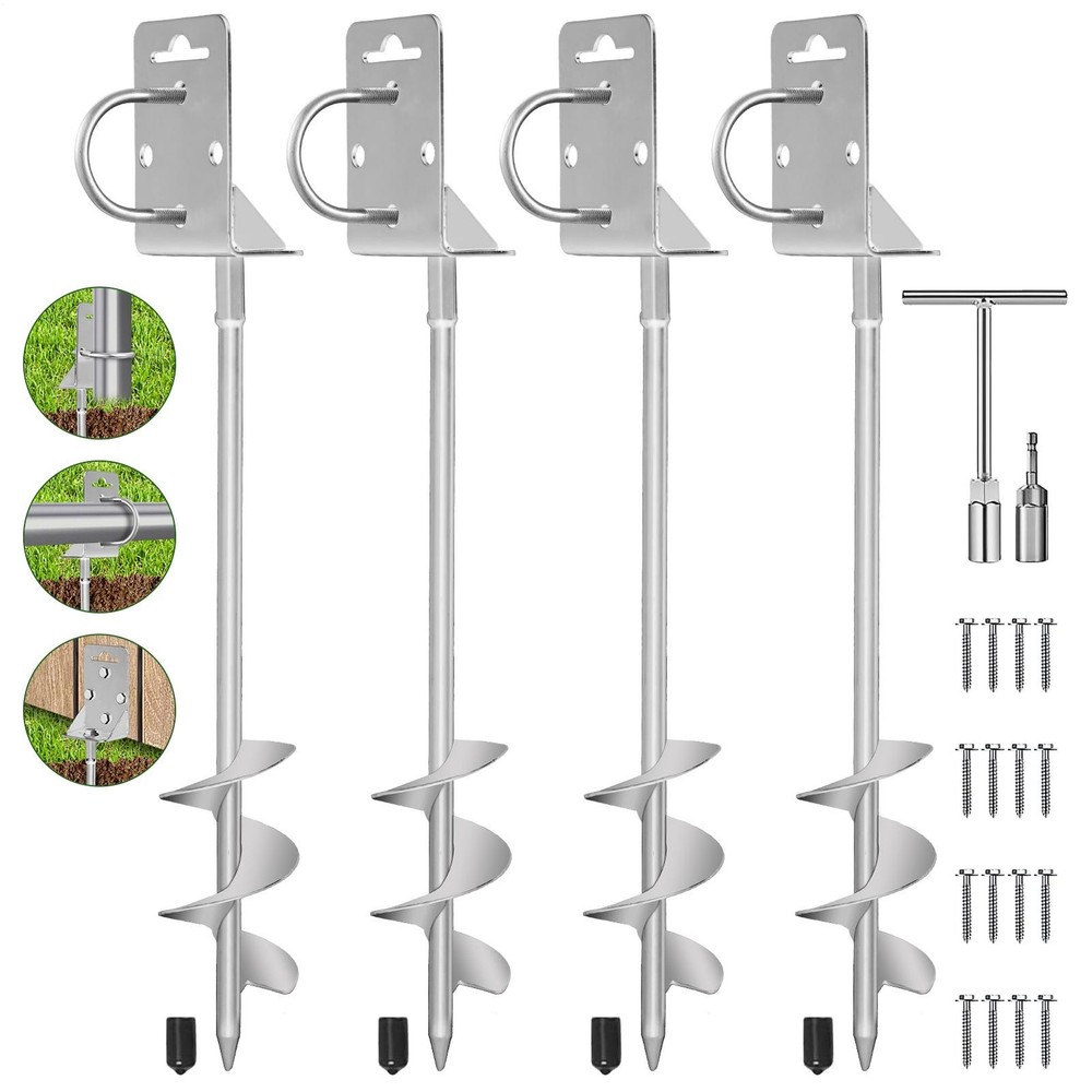 4 Pack Ground silver Anchors Screw in 18 Inch – Earth Anchor Heavy Duty Kit