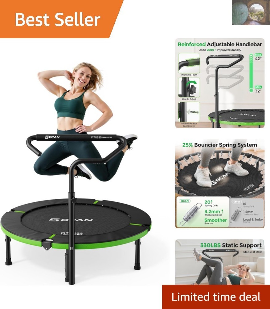 40″ Adjustable Handle Mini Trampoline – Stable & Safe Rebounder, 330lbs Capacity