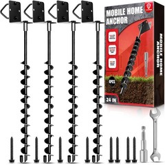[Premium] 24″ Full Spiral Blade Mobile Home Anchor, 4 Pack Ground 24″, Black