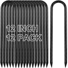 12 PCS Black 12 Inch Heavy Duty Galvanized Steel U Hook Trampoline Ground Stake