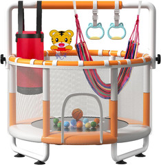 55″ Kids Indoor Trampoline with Safety Net, Adjustable Gymnastics Bar & Toys – I