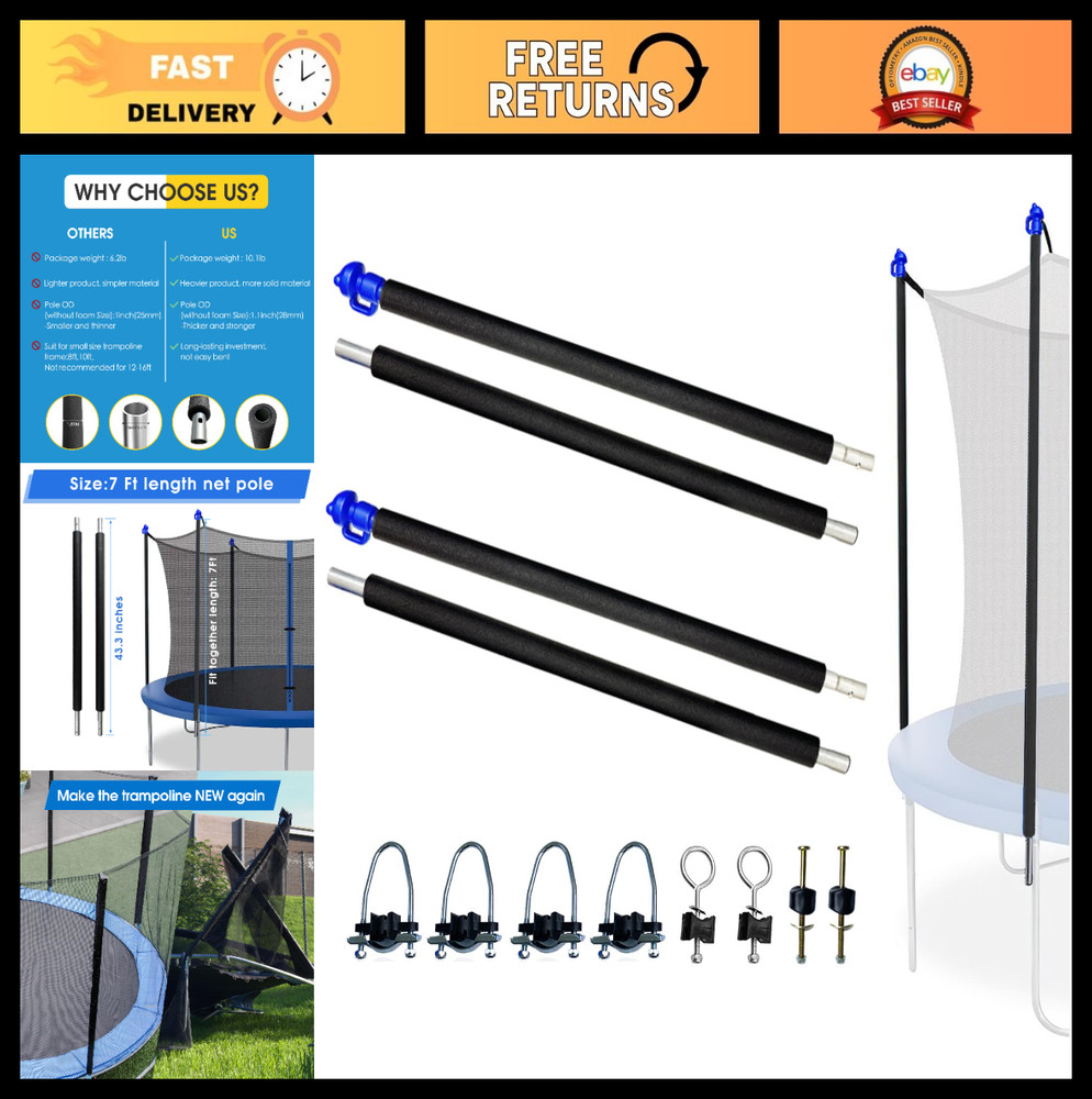 Large Universal Trampoline Net Pole Replacement Kit – Foam Sleeve, Clamps & Scre