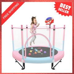 5FT Kids Trampoline Indoor Outdoor Safety Enclosure Net Mini Basketball Jump Mat