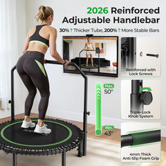 BT2 450/550LBS Mini Rebounder Trampoline for Adults with Bar, Fitness Trampoline