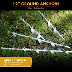 8 Pcs Ground Anchors Screw in, 12 Inch Heavy Duty Tent Stakes with Trampoline An
