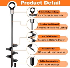 Ground Anchors Heavy Duty 16 Inch Spiral Stakes Kit for Trampolines and Outdoor