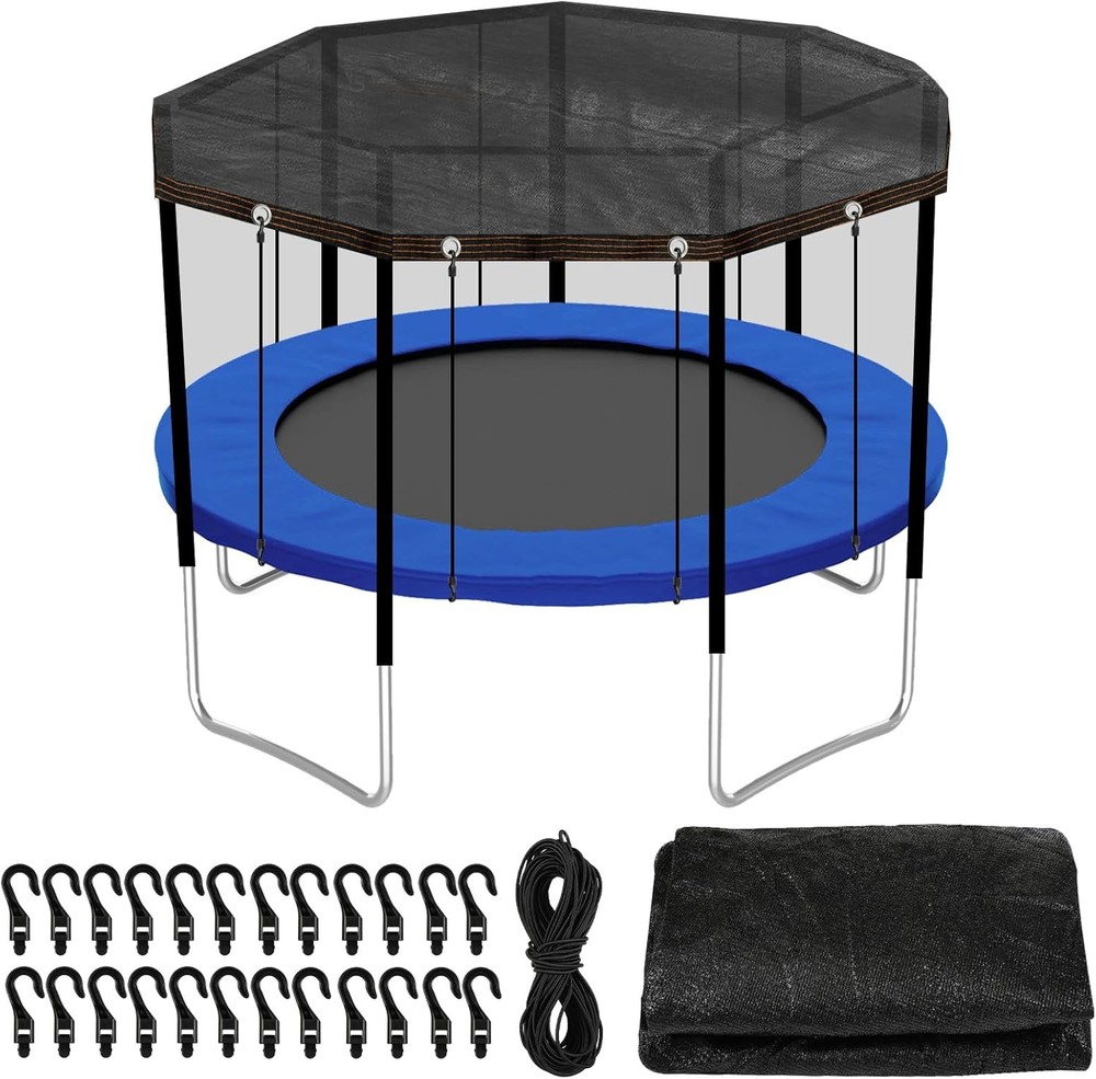 Trampoline Cover Black Round 90% Sunblock Shade Cloth 12FT Trampoline Top Sha…