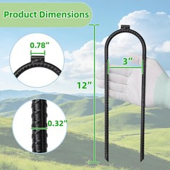 12 Inch U Shaped Heavy Duty Trampoline Stakes 10 Pack, Black Anti Rust Coated…