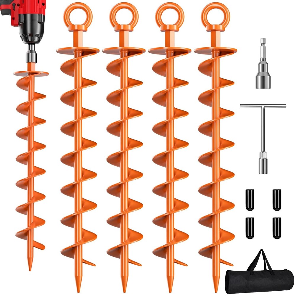 Phopich Ground Anchor Screw in, 4 Pack Spiral Trampoline Anchors with Nut and To
