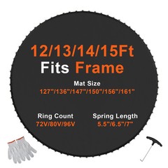 VEVOR Replacement Trampoline Mat Fits 14ft Frame 72 V-Rings 5.5″ Spring Length