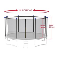 15FT Trampoline Enclosure Net & Pole Replacement for 8 Straight Poles