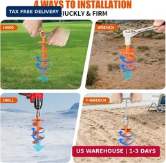 Phopich Ground Anchor Screw in, 4 Pack Spiral Trampoline Anchors with Nut and To