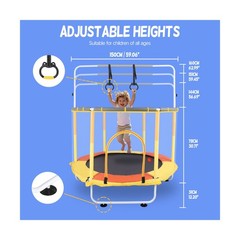 59 Inch Kids Trampoline with Safety Enclosure Net, Adjustable Gymnastics Bar,…
