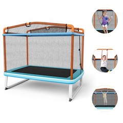 Outdoor 3-in-1 6FT Rectangle Kids Trampoline W/Swing Horizontal Bar & Safety Net